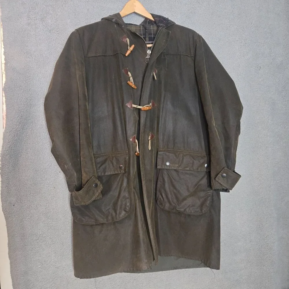 Barbour A871 Wax Duffle Coat Mens XXL Brown Full Zip Embroidered Waxed Hooded